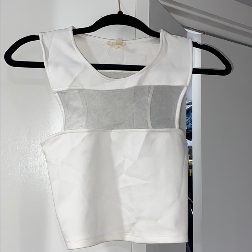 UO White Mesh Crop Top